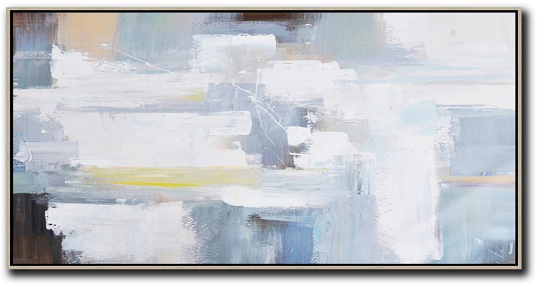 Horizontal Palette Knife Contemporary Art Panoramic Canvas Painting, hand painted wall art - Abstract Art Designs Large